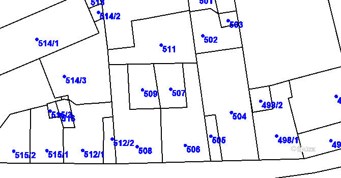 Parcela st. 507 v KÚ Šternberk, Katastrální mapa