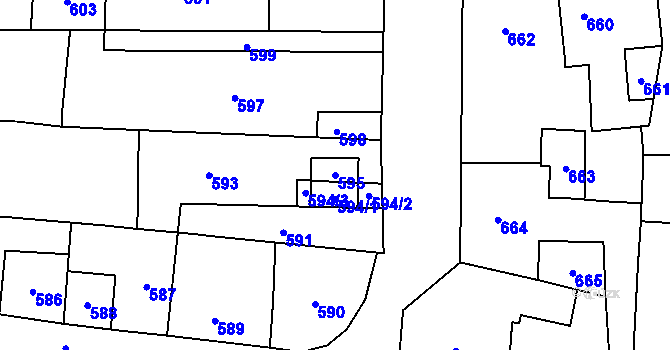 Parcela st. 595 v KÚ Šternberk, Katastrální mapa