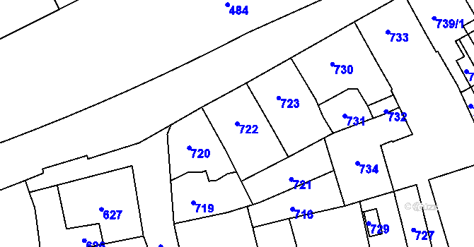 Parcela st. 722 v KÚ Šternberk, Katastrální mapa