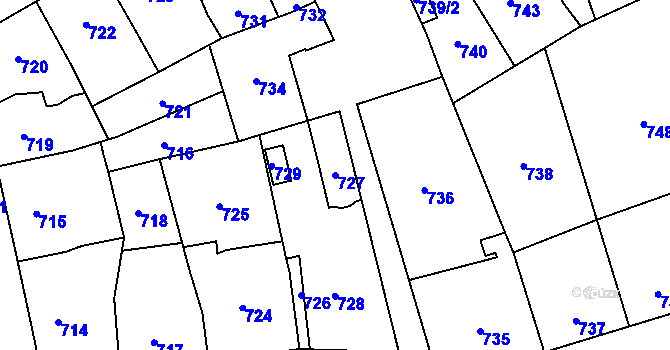 Parcela st. 727 v KÚ Šternberk, Katastrální mapa