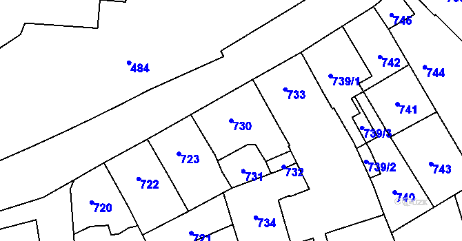 Parcela st. 730 v KÚ Šternberk, Katastrální mapa