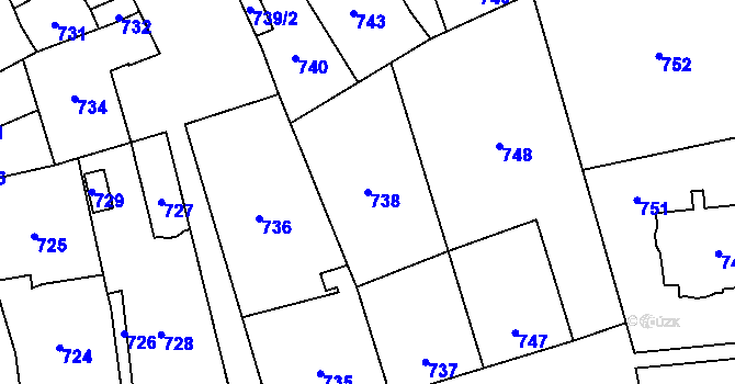 Parcela st. 738 v KÚ Šternberk, Katastrální mapa