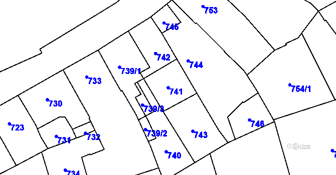 Parcela st. 741 v KÚ Šternberk, Katastrální mapa