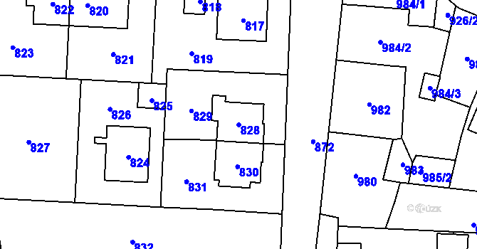 Parcela st. 828 v KÚ Šternberk, Katastrální mapa