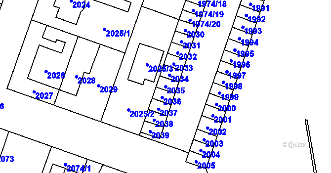 Parcela st. 2035 v KÚ Šternberk, Katastrální mapa