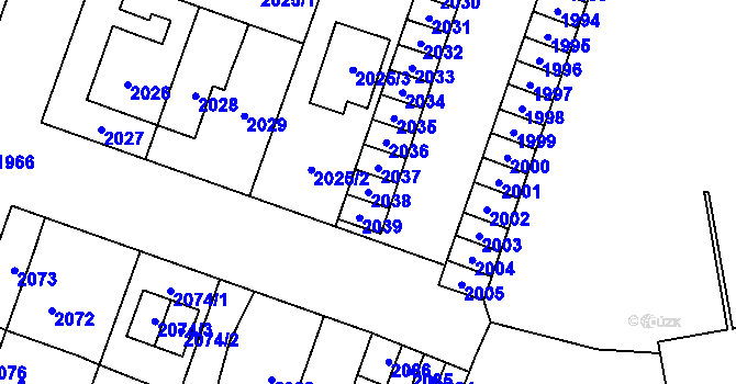 Parcela st. 2038 v KÚ Šternberk, Katastrální mapa