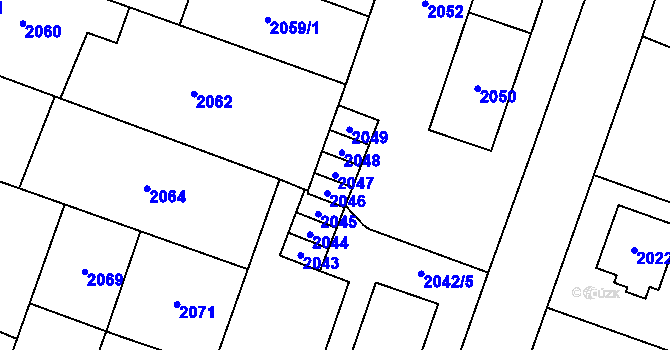 Parcela st. 2047 v KÚ Šternberk, Katastrální mapa