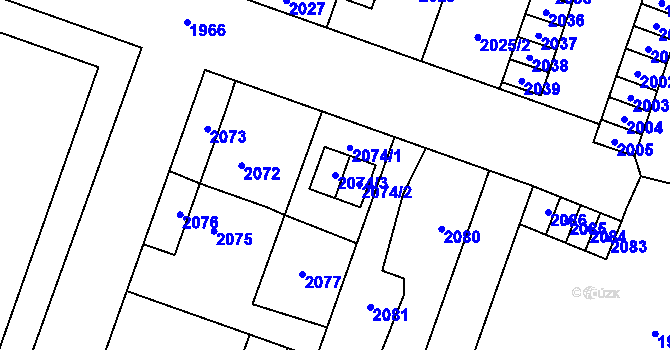 Parcela st. 2074/3 v KÚ Šternberk, Katastrální mapa