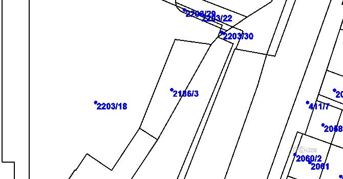 Parcela st. 2186/3 v KÚ Šternberk, Katastrální mapa