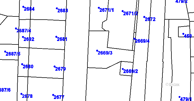 Parcela st. 2669/3 v KÚ Šternberk, Katastrální mapa