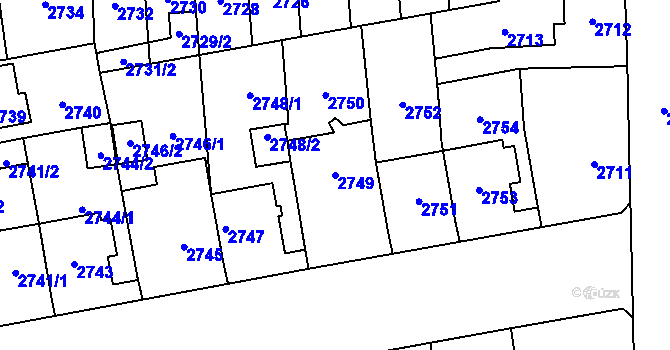 Parcela st. 2749 v KÚ Šternberk, Katastrální mapa