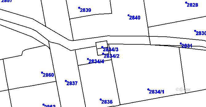 Parcela st. 2834/2 v KÚ Šternberk, Katastrální mapa