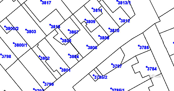 Parcela st. 3806 v KÚ Šternberk, Katastrální mapa