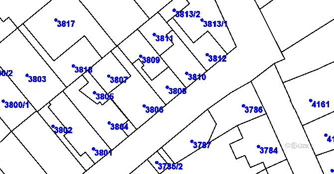 Parcela st. 3808 v KÚ Šternberk, Katastrální mapa