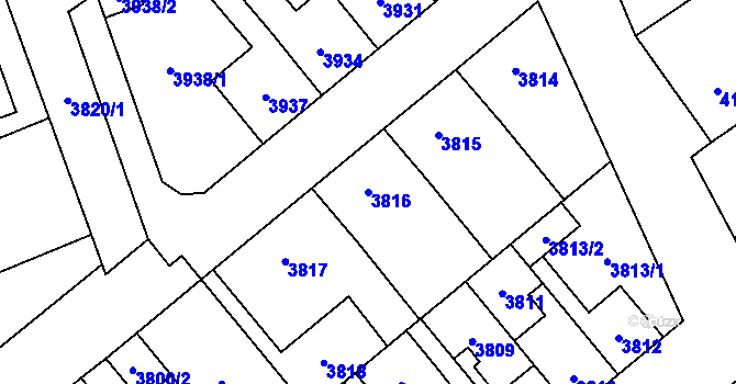 Parcela st. 3816 v KÚ Šternberk, Katastrální mapa