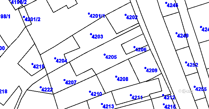 Parcela st. 4205 v KÚ Šternberk, Katastrální mapa