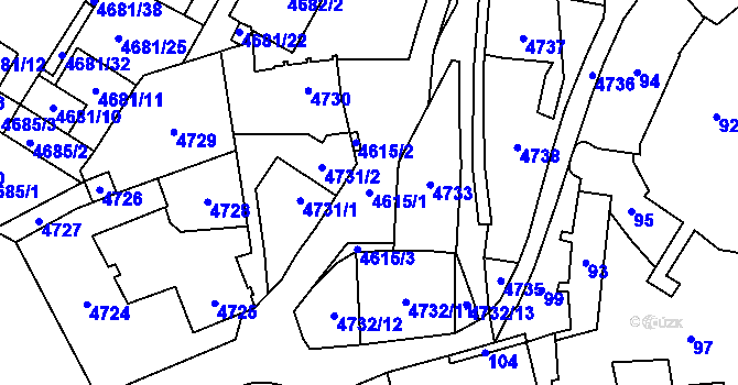 Parcela st. 4615/1 v KÚ Šternberk, Katastrální mapa