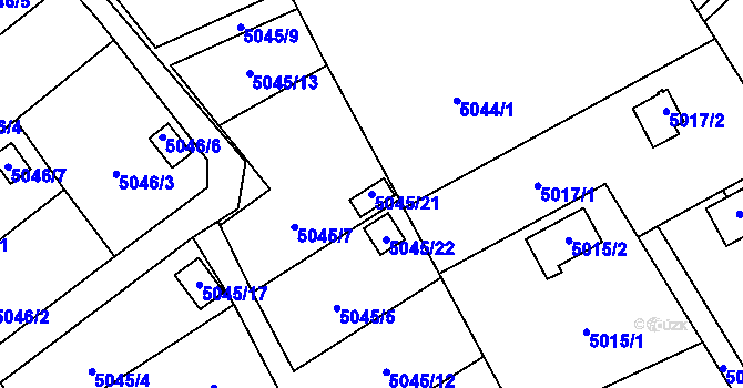 Parcela st. 5045/21 v KÚ Šternberk, Katastrální mapa