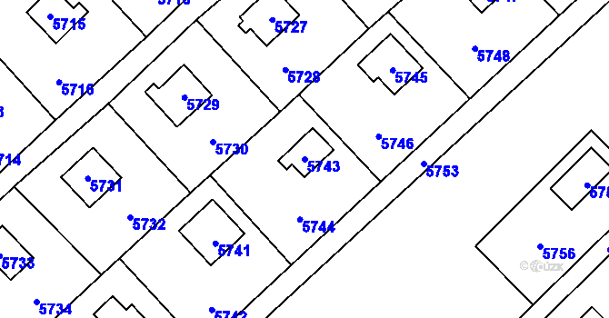 Parcela st. 5743 v KÚ Šternberk, Katastrální mapa