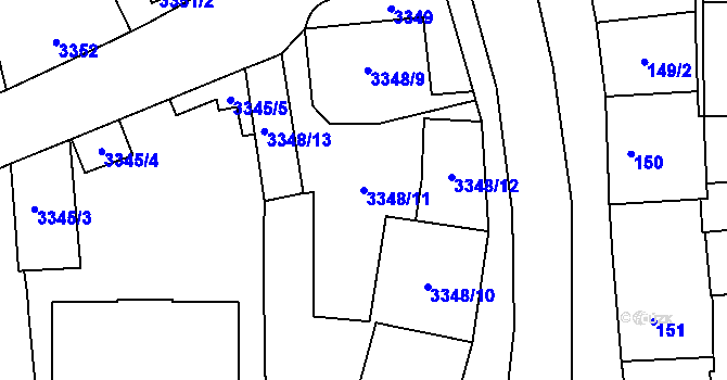 Parcela st. 3348/11 v KÚ Šternberk, Katastrální mapa