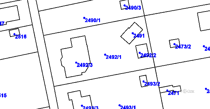 Parcela st. 2492/1 v KÚ Šternberk, Katastrální mapa