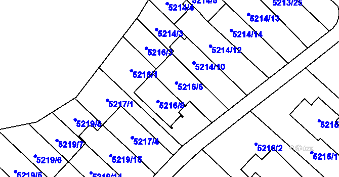 Parcela st. 5216/9 v KÚ Šternberk, Katastrální mapa