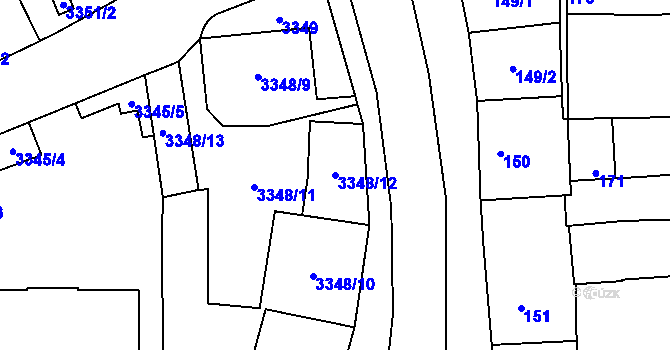 Parcela st. 3348/12 v KÚ Šternberk, Katastrální mapa