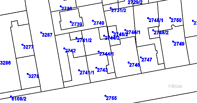 Parcela st. 2744/1 v KÚ Šternberk, Katastrální mapa