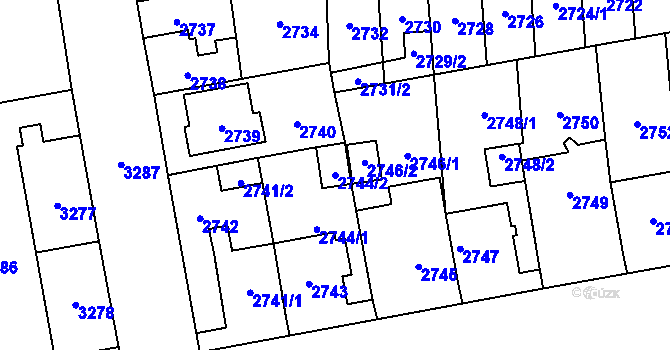 Parcela st. 2744/2 v KÚ Šternberk, Katastrální mapa