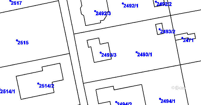 Parcela st. 2493/3 v KÚ Šternberk, Katastrální mapa
