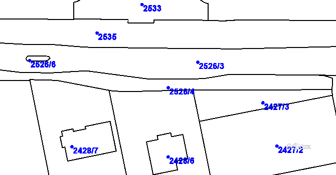 Parcela st. 2526/4 v KÚ Šternberk, Katastrální mapa