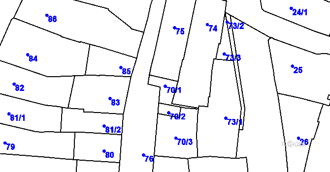 Parcela st. 70/1 v KÚ Šternberk, Katastrální mapa