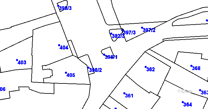 Parcela st. 398/1 v KÚ Šternberk, Katastrální mapa