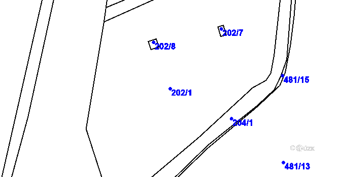 Parcela st. 202/1 v KÚ Lhota u Šternberka, Katastrální mapa
