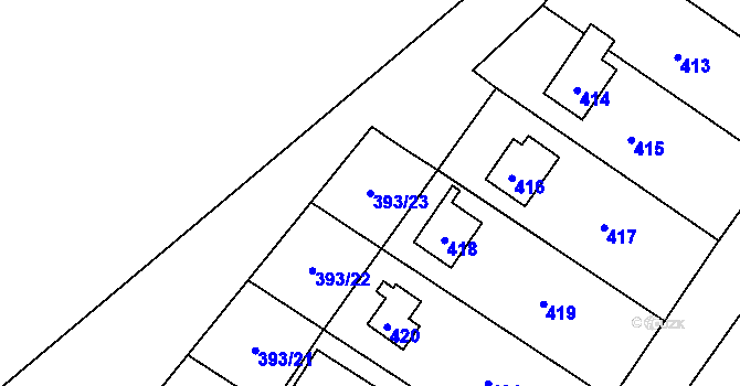 Parcela st. 393/23 v KÚ Lhota u Šternberka, Katastrální mapa