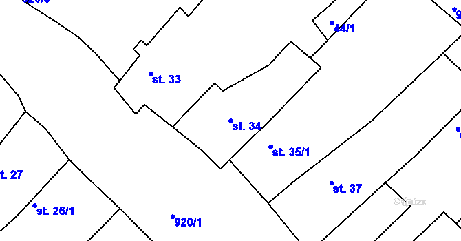 Parcela st. 34 v KÚ Počeplice, Katastrální mapa