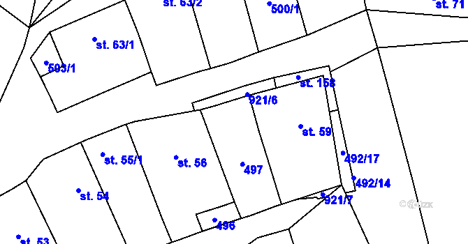 Parcela st. 57 v KÚ Počeplice, Katastrální mapa