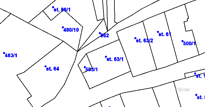Parcela st. 63/1 v KÚ Počeplice, Katastrální mapa