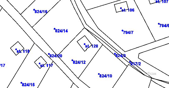 Parcela st. 128 v KÚ Počeplice, Katastrální mapa