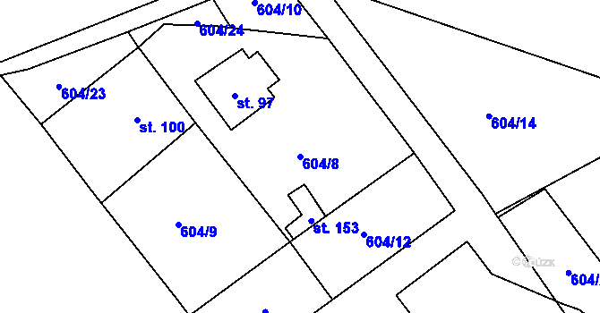 Parcela st. 604/8 v KÚ Počeplice, Katastrální mapa
