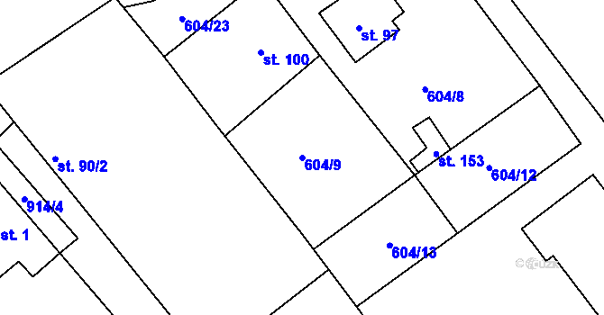 Parcela st. 604/9 v KÚ Počeplice, Katastrální mapa