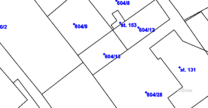 Parcela st. 604/13 v KÚ Počeplice, Katastrální mapa
