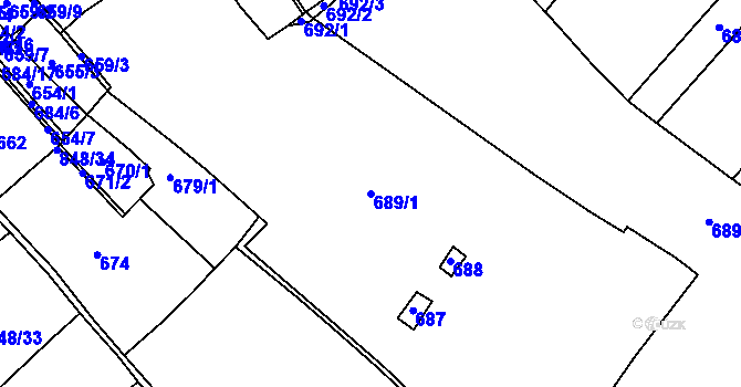 Parcela st. 689/1 v KÚ Počeplice, Katastrální mapa