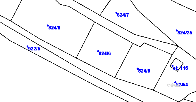 Parcela st. 824/6 v KÚ Počeplice, Katastrální mapa