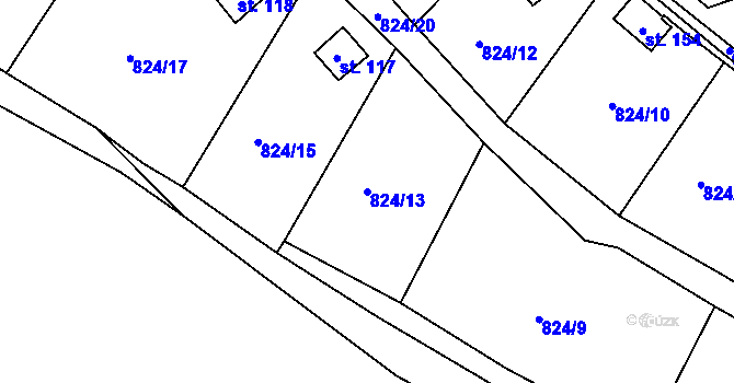 Parcela st. 824/13 v KÚ Počeplice, Katastrální mapa