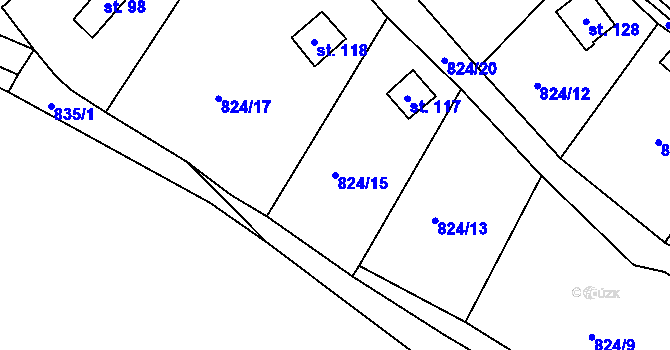 Parcela st. 824/15 v KÚ Počeplice, Katastrální mapa