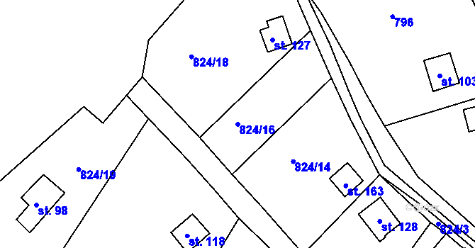 Parcela st. 824/16 v KÚ Počeplice, Katastrální mapa