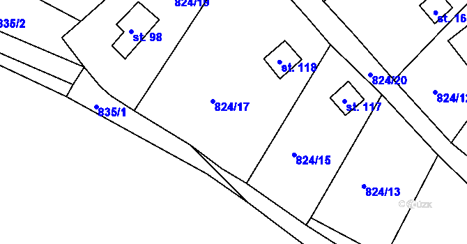 Parcela st. 824/17 v KÚ Počeplice, Katastrální mapa