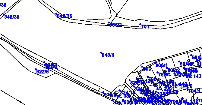 Parcela st. 848/1 v KÚ Počeplice, Katastrální mapa