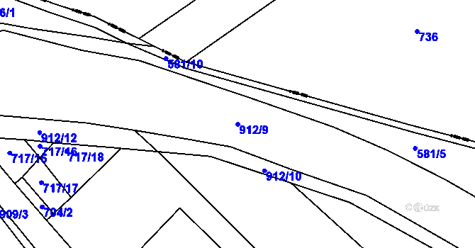 Parcela st. 912/9 v KÚ Počeplice, Katastrální mapa